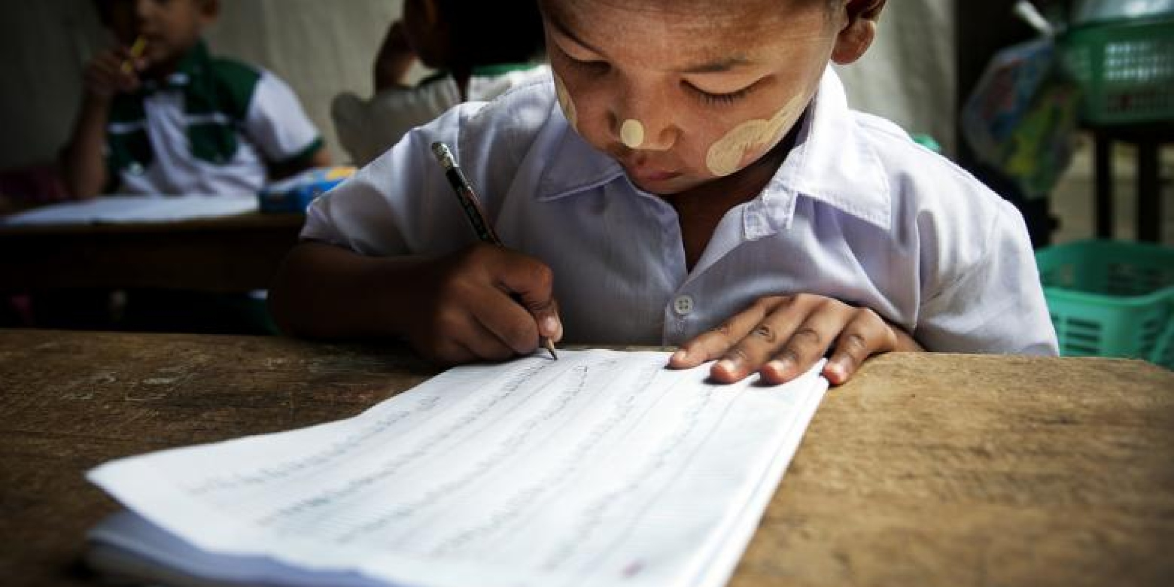A boy doing school work in his classroom in Myanmar. Credit: EU/ECHO/Pierre Prakash